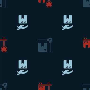 Ölçeği karton kutu, karton ölçü ve teslimat eliyle kusursuz desen üzerine ayarla. Vektör