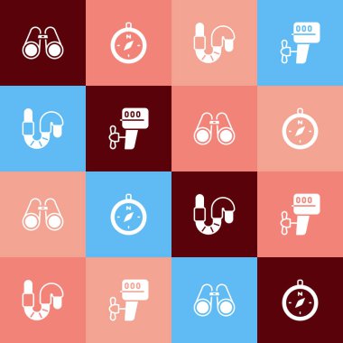 Pop Art Dürbünü, Pusula, Solucan ve Dış Tekne Motor simgesini ayarla. Vektör