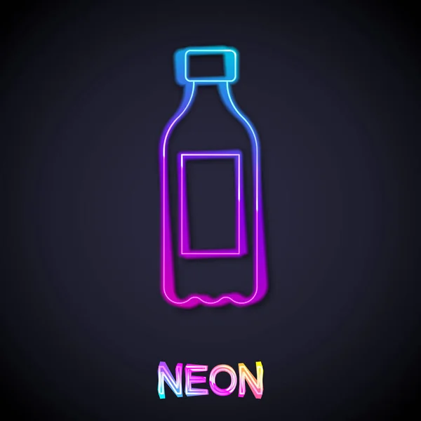Línea de neón brillante Icono de botella de agua aislado sobre fondo negro. Signo de bebida de soda aqua. Vector — Archivo Imágenes Vectoriales