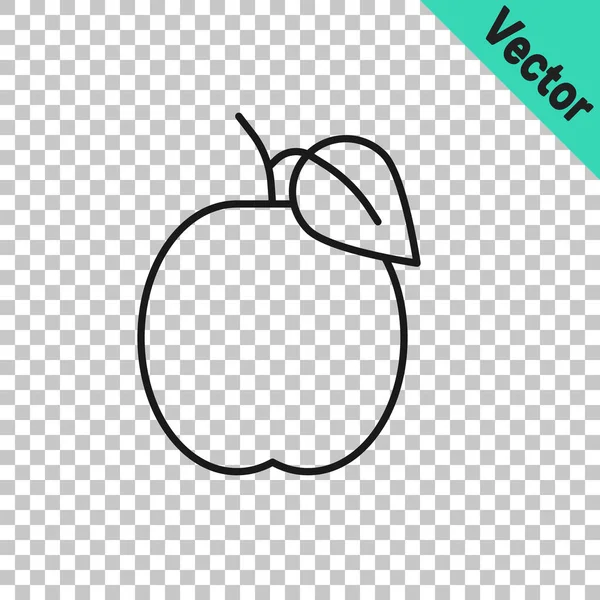 Línea negra Icono de fruta de ciruela aislado sobre fondo transparente. Vector — Vector de stock