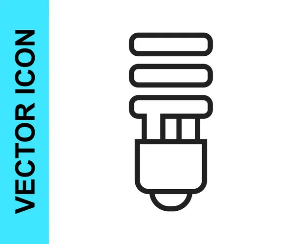 Ligne noire ampoule LED icône isolée sur fond blanc. Ampoule LED éclairée économique. Économisez de l'énergie lampe. Vecteur — Image vectorielle
