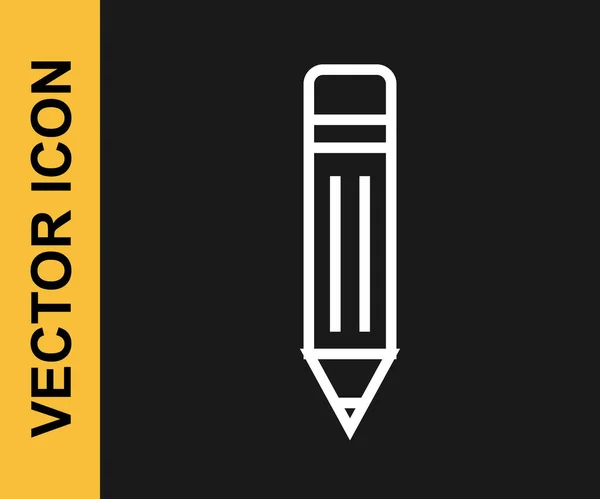 Línea blanca Lápiz con icono de borrador aislado sobre fondo negro. Dibujo y herramientas educativas. Símbolo escolar. Vector — Vector de stock