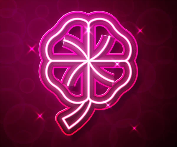 Glowing neon line Four leaf clover icon isolated on red background. Happy Saint Patricks day. National Irish holiday. Vector — 스톡 벡터