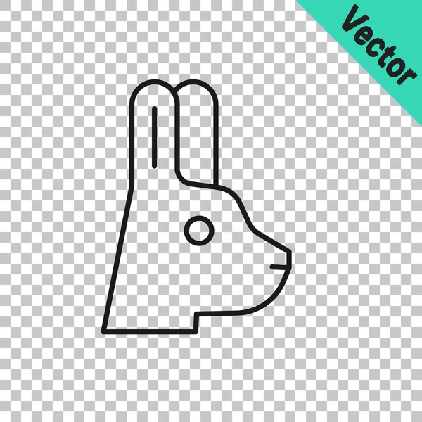 Black line Rabbit dengan ikon telinga terisolasi pada latar belakang transparan. Trik sulap. Konsep hiburan misteri. Vektor - Stok Vektor