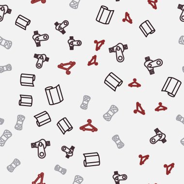 Set line Textile fabric roll, Zipper, Yarn and Hanger wardrobe on seamless pattern. Vector