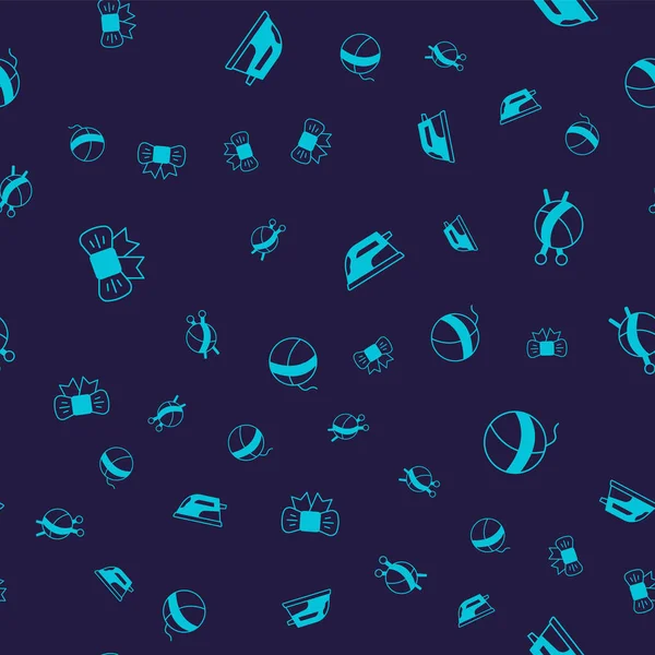 Set Gift bow, Yarn ball with knitting needles, Electric iron and on seamless pattern. Vector