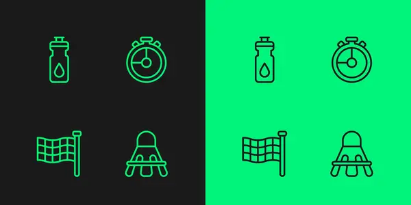 Set line Badminton shuttlecock, Checkered flag, Fitness shaker and Stopwatch icon. Vector — Vettoriale Stock