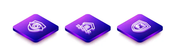 Set Isometric line Shield and eye, House flood and Delivery security with shield icon. Vector — Stock vektor