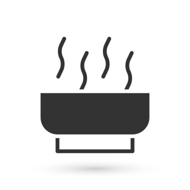 Beyaz arka planda izole edilmiş erişte ikonlu gri Ramen çorba kasesi. Bir kase geleneksel Asya erişte çorbası. Vektör