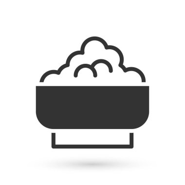 Beyaz arka planda izole edilmiş bir kase ikonunda gri pirinç. Geleneksel Asya yemekleri. Vektör