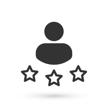 Gri Tüketici veya müşteri ürün değerlendirme simgesi beyaz arkaplanda izole edildi. Vektör