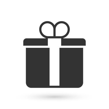 Beyaz arka planda gri hediye kutusu simgesi izole edildi. Mutlu Noeller ve mutlu yıllar. Vektör