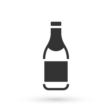 Beyaz arka planda izole edilmiş gri şampanya şişesi ikonu. Mutlu Noeller ve mutlu yıllar. Vektör
