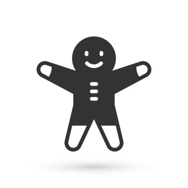 Gri Tatil Zencefilli Kurabiye Adam resmi beyaz arka planda izole edilmiş. Kurabiye, insan şeklinde ve kremalı. Vektör