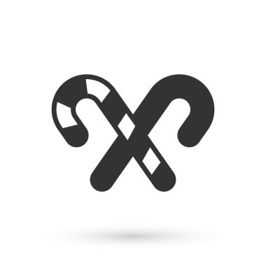 Beyaz arka planda izole edilmiş çizgili gri Noel şekerleme çubuğu. Mutlu Noeller ve mutlu yıllar. Vektör