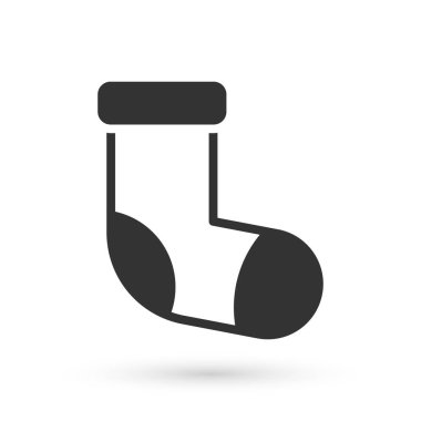 Beyaz arka planda izole edilmiş gri Noel çorap ikonu. Mutlu Noeller ve mutlu yıllar. Vektör