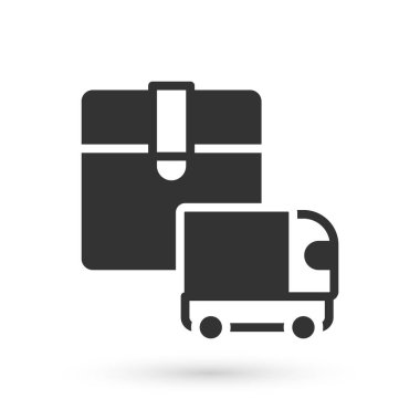 Gri kargo kamyonu ikonu beyaz arka planda izole edildi. Vektör