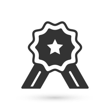 Gri 5 yıldızlı ürün değerlendirme simgesi beyaz arka planda izole edildi. Favori, en iyi derecelendirme, ödül sembolü. Vektör