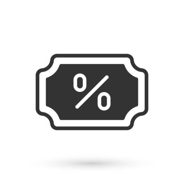 Gri İndirim% etiketi simgesi beyaz arkaplanda izole edildi. Etiket alışverişi. Özel teklif işareti. İndirim kuponları sembolü. Vektör