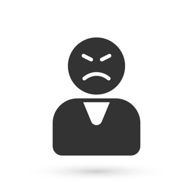 Gri Kızgın müşteri simgesi beyaz arkaplanda izole edildi. Vektör