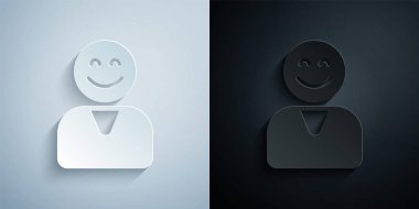 Kağıt kesiği Mutlu müşteri simgesi gri ve siyah arkaplanda izole edilmiş. Kağıt sanatı tarzı. Vektör