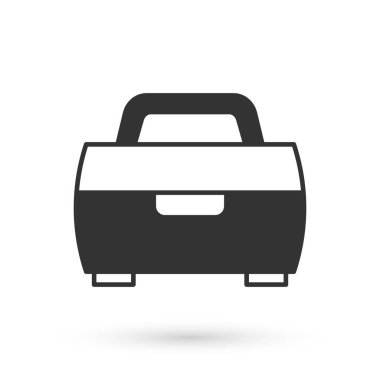 Bocalayanlar için gri kutu ya da kutu kutusu ve beyaz arka planda izole edilmiş balıkçılık ekipmanları ikonu. Balık oltası. Vektör