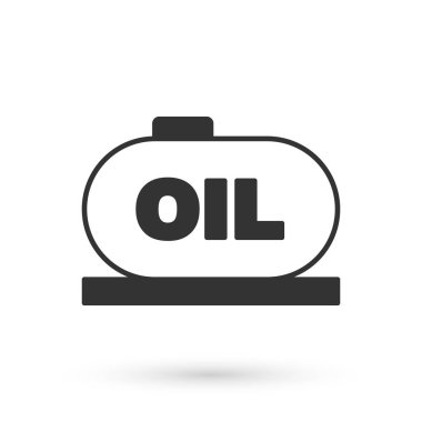 Gri petrol tankı depolama ikonu beyaz arka planda izole edildi. Petrol ve gaz endüstrisi için gemi deposu. Petrol tankı teknoloji istasyonu. Vektör