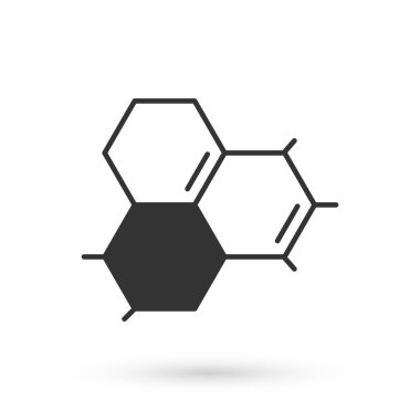 Beyaz arka planda gri molekül yağı ikonu izole edildi. Kimya moleküllerinin yapısı. Vektör