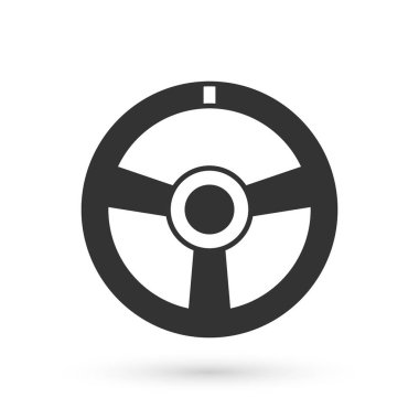 Gri yarış direksiyon ikonu beyaz arka planda izole edildi. Araba tekeri ikonu. Vektör