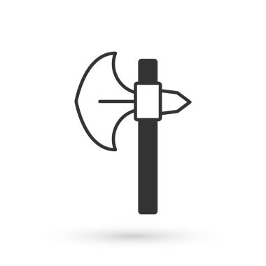 Beyaz arka planda izole edilmiş gri Ortaçağ balta ikonu. Savaş baltası, cellat baltası. Ortaçağ silahı. Vektör