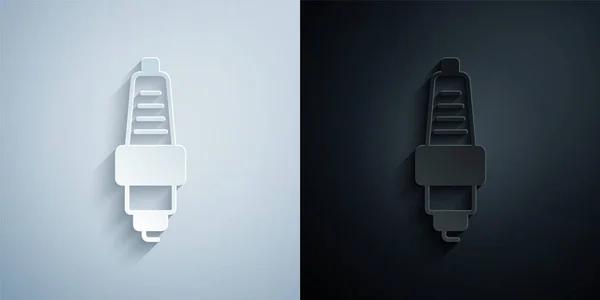 Papiergeschnittene Autozündkerzen Isoliert Auf Grauem Und Schwarzem Hintergrund Elektrische Kerze — Stockvektor