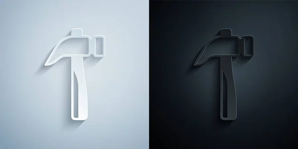 Papiergeschnittenes Hammer Symbol Isoliert Auf Grauem Und Schwarzem Hintergrund Werkzeug — Stockvektor