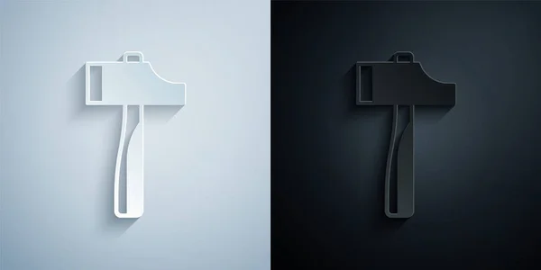 Papiergeschnittenes Hammer Symbol Isoliert Auf Grauem Und Schwarzem Hintergrund Werkzeug — Stockvektor