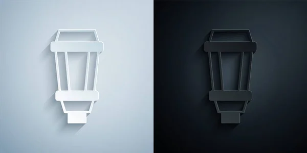 Corte Papel Icono Lámpara Jardín Aislado Sobre Fondo Gris Negro — Vector de stock