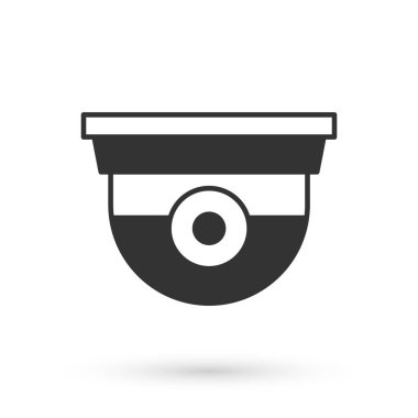 Gri güvenlik kamerası simgesi beyaz arkaplanda izole edildi. Vektör