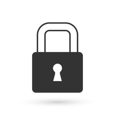 Gri Kilit simgesi beyaz arkaplanda izole edildi. Asma kilit işareti. Güvenlik, güvenlik, koruma, gizlilik kavramı. Vektör