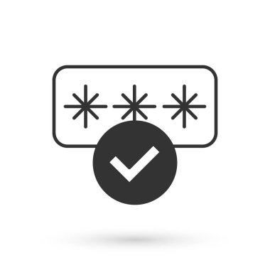 Gri Parola koruması ve güvenlik erişim simgesi beyaz arkaplanda izole edildi. Güvenlik, güvenlik, koruma, gizlilik kavramı. Vektör