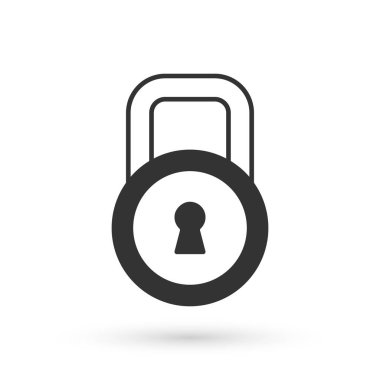 Gri Kilit simgesi beyaz arkaplanda izole edildi. Asma kilit işareti. Güvenlik, güvenlik, koruma, gizlilik kavramı. Vektör