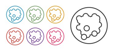 Pirinci beyaz arka planda izole edilmiş bir kase simgesine yerleştir. Geleneksel Asya yemekleri. Simgeleri renklendirin. Vektör