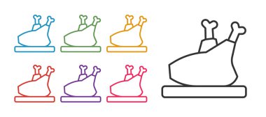 Beyaz arka planda izole edilmiş kızarmış hindi ya da tavuk ikonu. Simgeleri renklendirin. Vektör