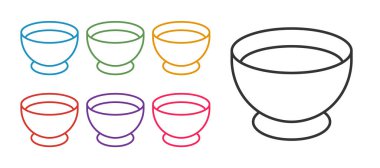 Beyaz arka planda izole edilmiş kase ikonuna Soya sosu koy. Simgeleri renklendirin. Vektör