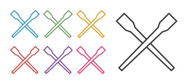 Yemek çubukları simgesini beyaz arkaplanda izole et. Asya yemekleri için tahta Kore çubukları. Doğulu aletler. Simgeleri renklendirin. Vektör