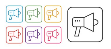 Beyaz arkaplanda Megafon simgesini ayır. Sözcü işareti. Simgeleri renklendirin. Vektör