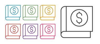 Finansal kitap simgesi beyaz arkaplanda izole edildi. Simgeleri renklendirin. Vektör