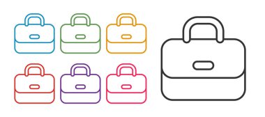 Beyaz arkaplanda izole edilmiş Evrak Çantası simgesini ayarla. İş ilanı. İş portföyü. Simgeleri renklendirin. Vektör