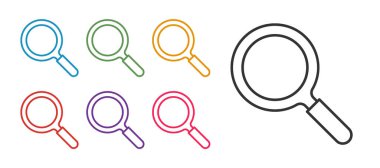 Büyüteç simgesini beyaz arkaplanda izole et. Arama, odaklanma, yakınlaştırma, iş sembolü. Simgeleri renklendirin. Vektör