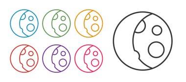 Beyaz arkaplanda Ay çizgi faz simgesini ayır. Simgeleri renklendirin. Vektör