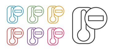 Meteoroloji termometresi beyaz zemin üzerinde izole edilmiş ısı ve soğuk ikonu ayarla. Termometre termometresi sıcak ya da soğuk hava gösteriyor. Simgeleri renklendirin. Vektör