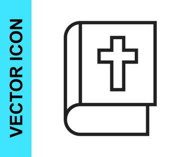 Siyah çizgi. Kutsal İncil ikonu beyaz arka planda izole edilmiş. Vektör