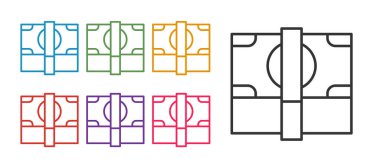 Çizgiyi ayarla kağıt para para ikonu beyaz arka planda izole. Para desteleri. Para birimi. Simgeleri renklendirin. Vektör